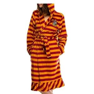 Harry Potter Women's Striped Ruffle Plush Fleece Robe All 4 House Gryffindor L